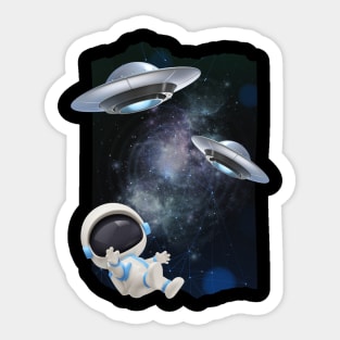 Ufo alien funny cute flying spaceship astronaut moon mars cosmic forest Sticker